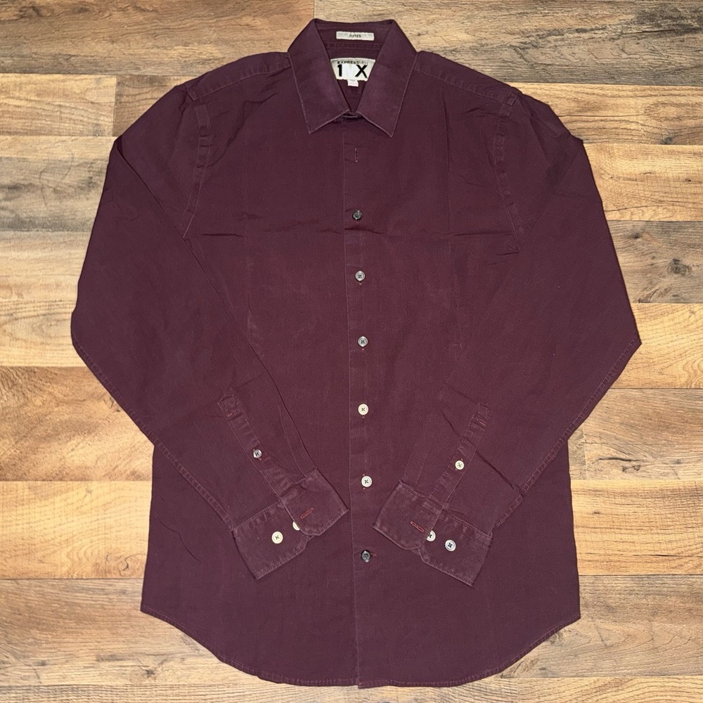 Express 1MX Fitted Button Up Shirt Size M 15-15 1/2 Maroon